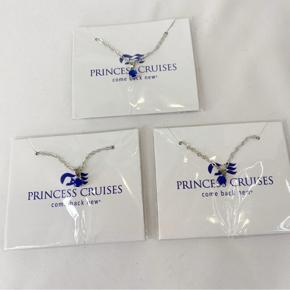 Lot Of 3 Princess Cruises Effy Blue Stone 18” Silver Tone Necklaces New